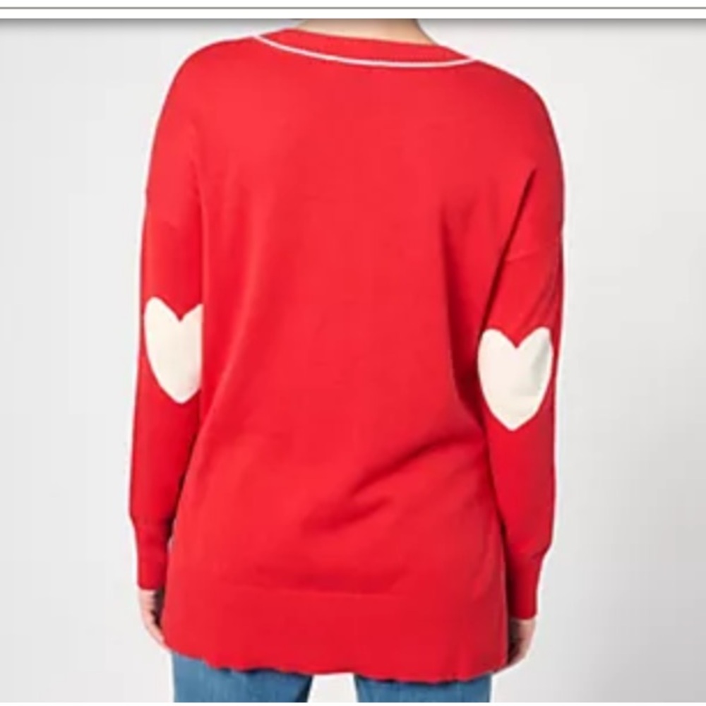 Red Heart Elbow Patch Sweater high low